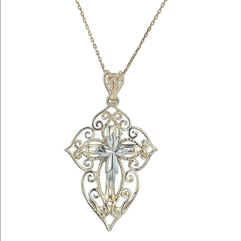 14k TwoTone Gold Cross Pendant